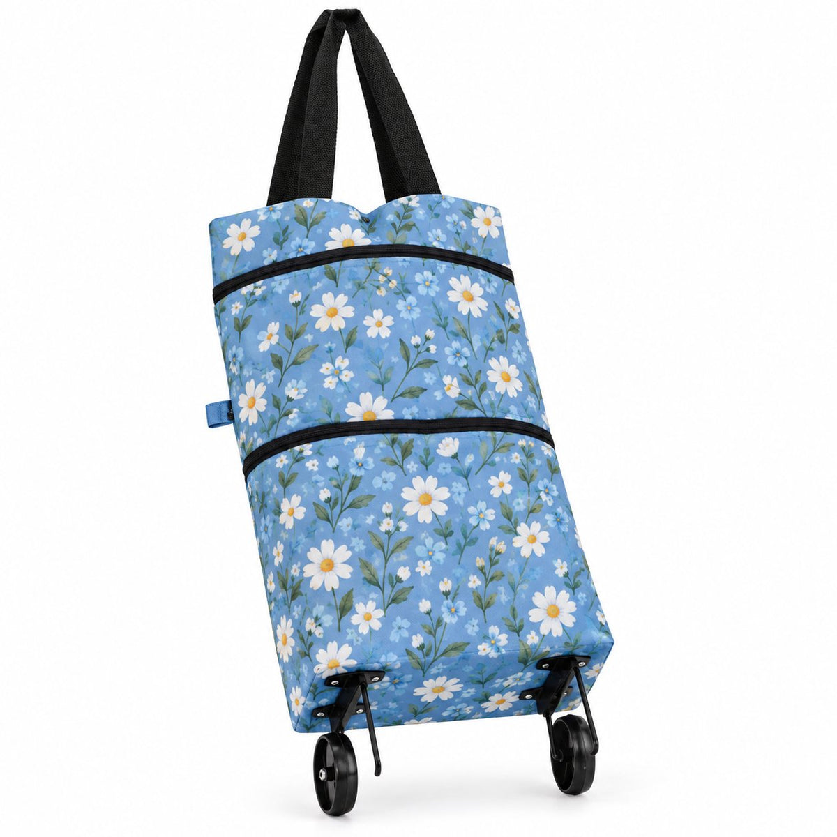 couleur Blå med blomsterprint — RulleTaske™ – Indkøbstaske med foldbare hjul · 1 købt = 1 gratis