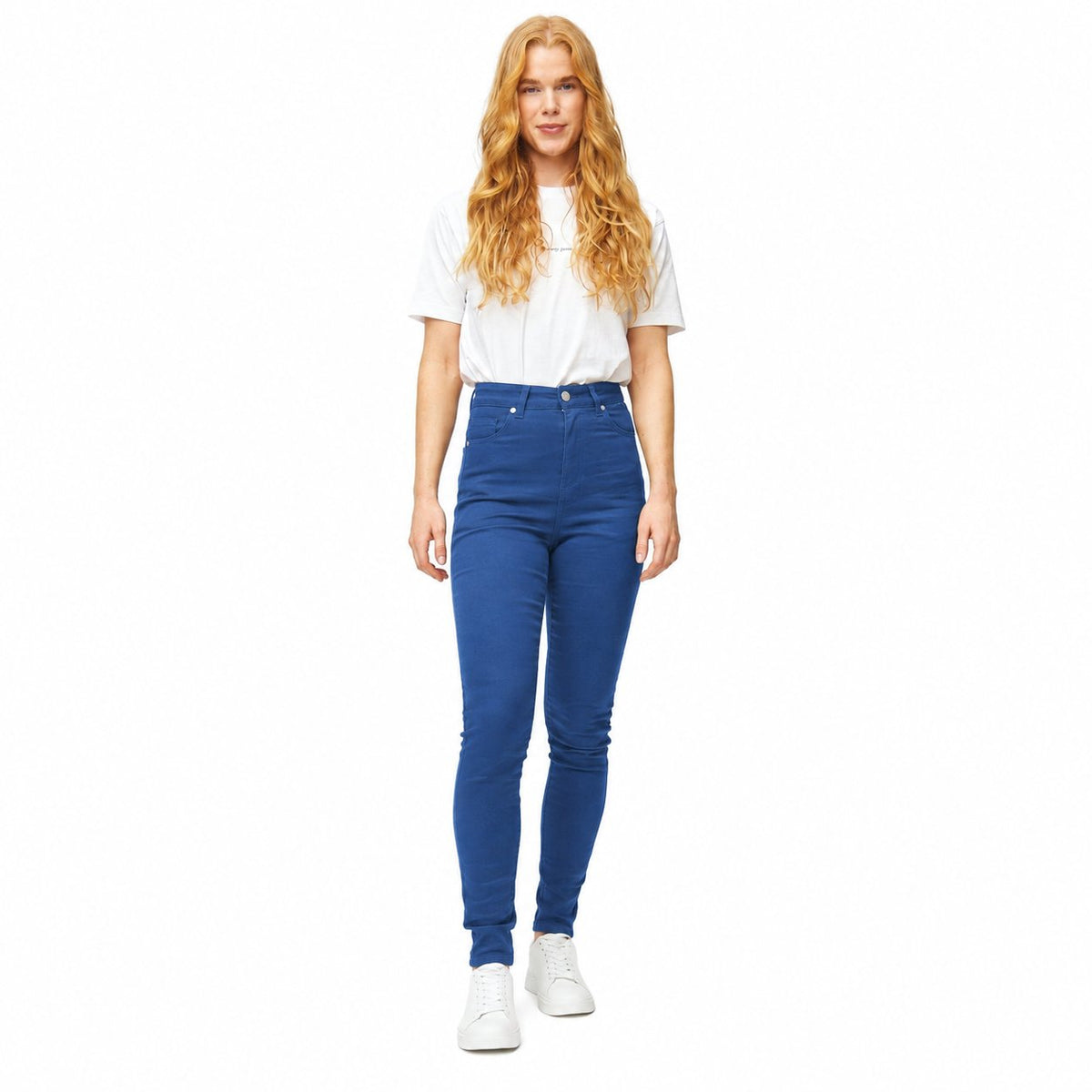 couleur Blå — Højtaljede sorte jeans – smal pasform med stretch