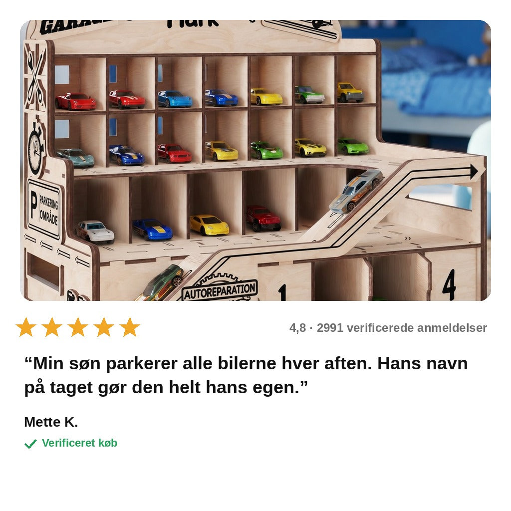 avis — ParkHus™ – Personligt bilgarage i træ med barnets navn