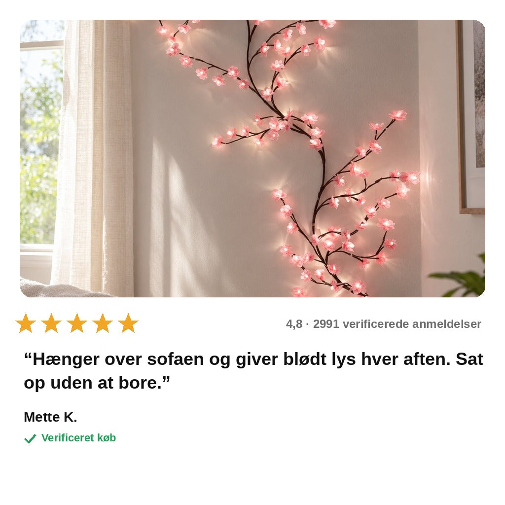 avis — Kirsebærgren LED-lys til væg – 96 blomster
