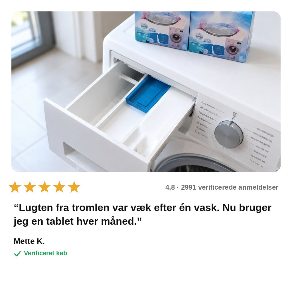 avis — Rensetabletter til vaskemaskine – dybderens af tromlen uden skylning, til alle maskintyper