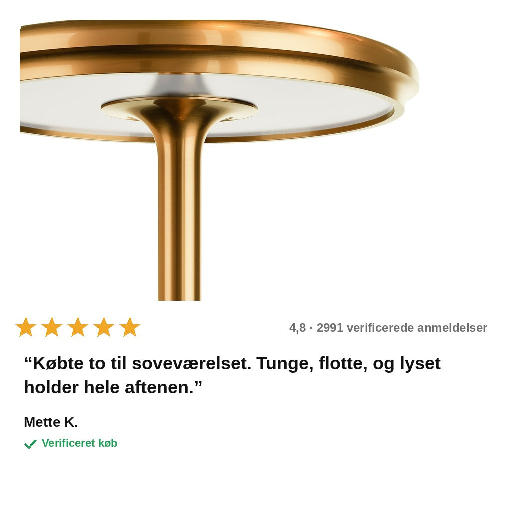 avis — Lumora™ Trådløs Bordlampe i Metal – Touch & Genopladelig