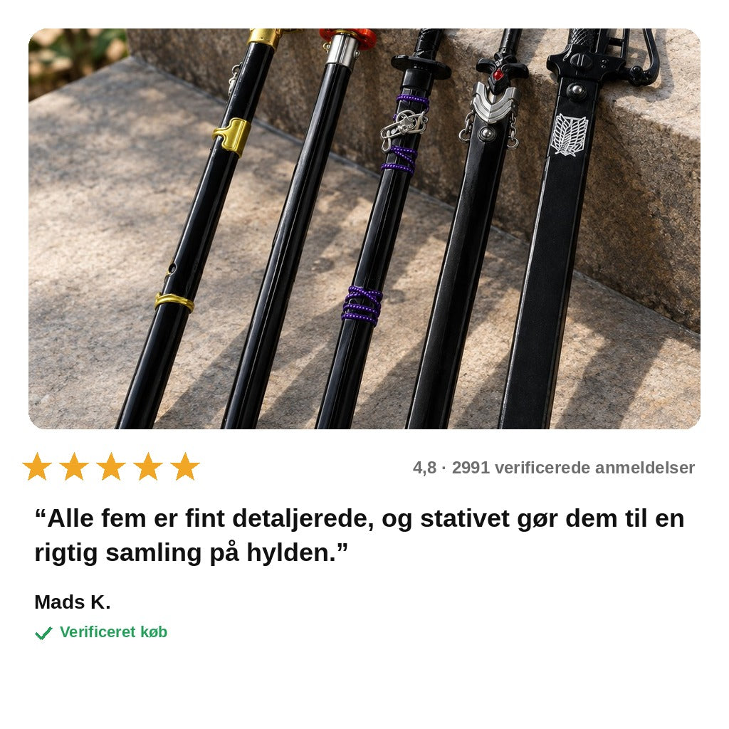avis — Mini-katana sæt – 5 sværd i støbt metal med skede og nøglering