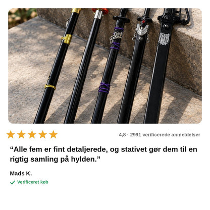 avis — Mini-katana sæt – 5 sværd i støbt metal med skede og nøglering