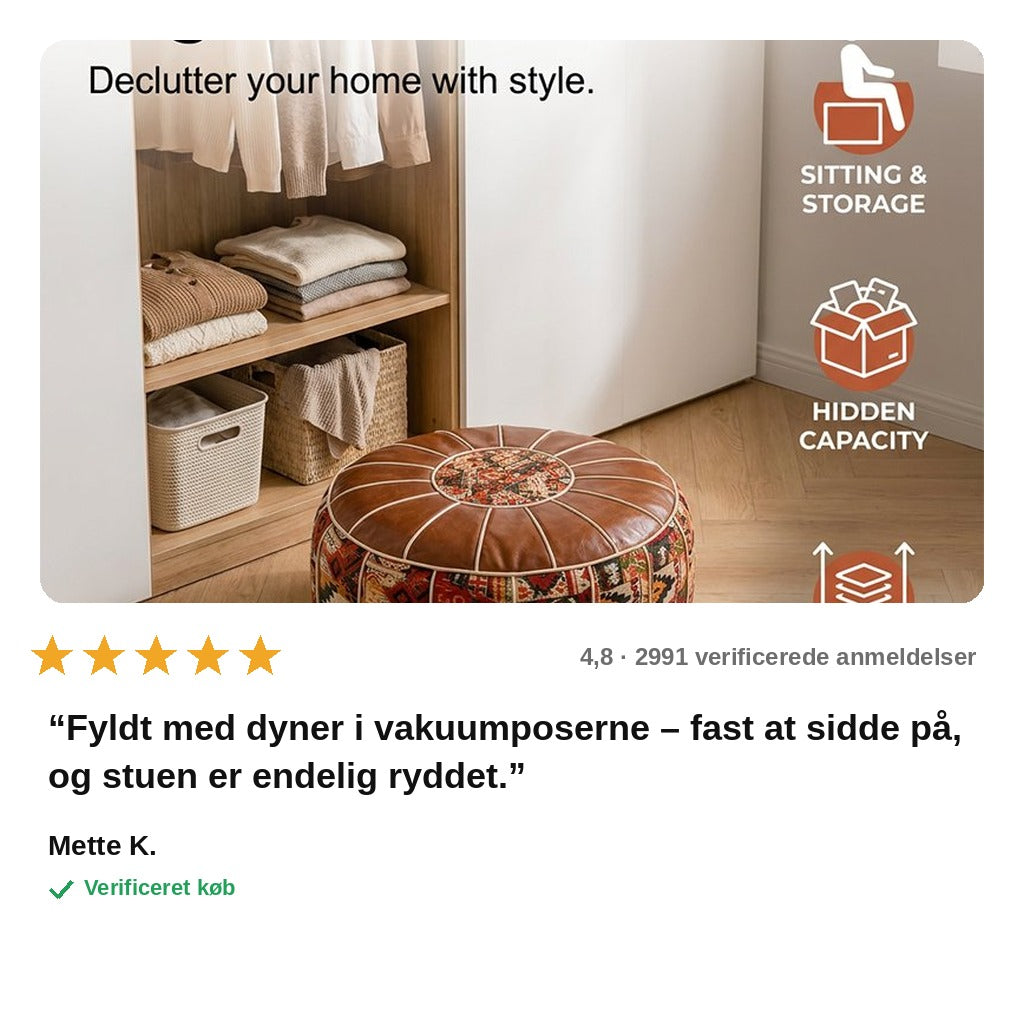 avis — 2-i-1 opbevaringspuf i kunstlæder – skjult opbevaring og siddeplads