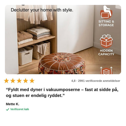 avis — 2-i-1 opbevaringspuf i kunstlæder – skjult opbevaring og siddeplads