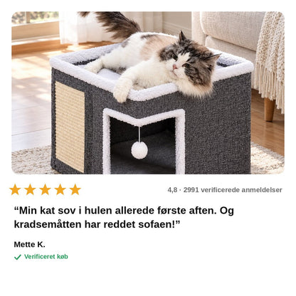 avis — Foldbart kattehus med kradsemåtte – 2 etager