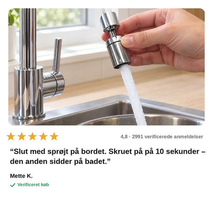 avis — Drejelig 360° perlator med 3 strålefunktioner – slut med vandsprøjt