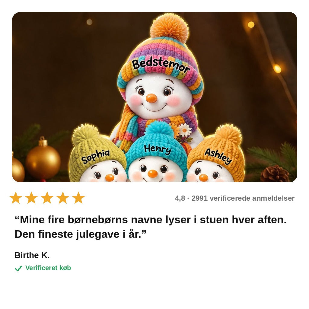 avis — Snemandsfamilie Lysboks™ – Personlig med Bedstemor og Børnebørnenes Navne