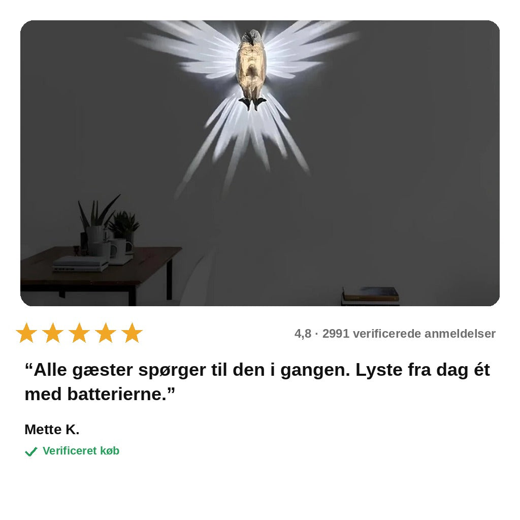 avis — Trådløs 3D-væglampe med dyremotiv – lys uden ledning