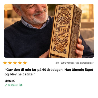 avis — Whisky Gaveæske i Træ med Lasergravering