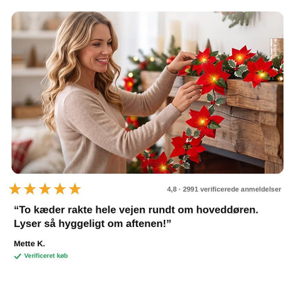 avis — Julestjerne LED-lyskæde – 2 m med røde julestjerner og kristtorn