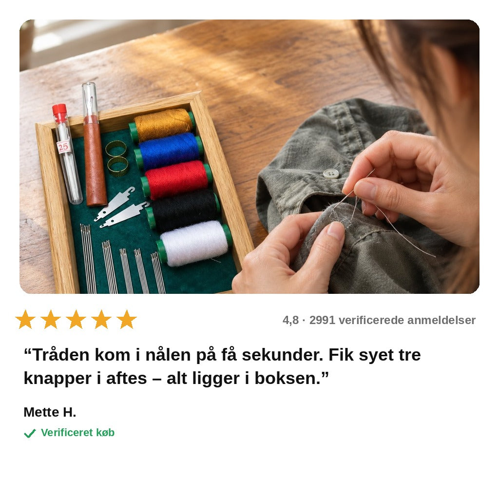 avis — Syværktøjssæt 37 dele – nåle, tråd, fingerbøl og nåletrådere i ét sæt