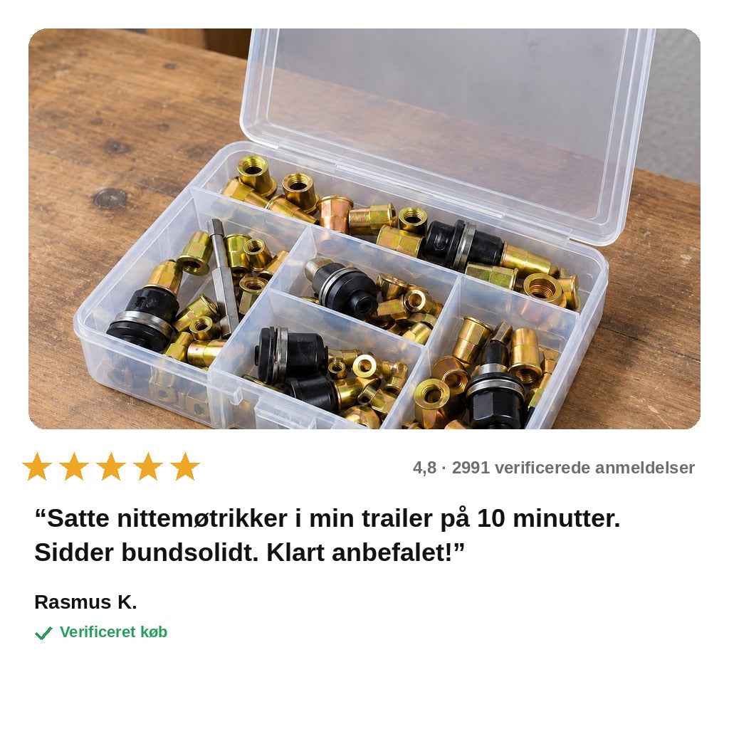avis — Nittemøtrikværktøj til skruemaskine – sæt M3–M8 med opbevaringsboks