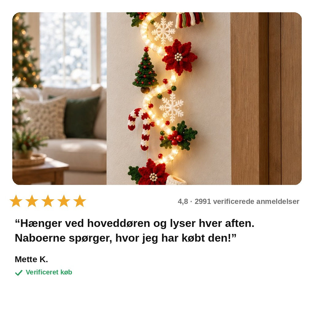 avis — JuleGlød™ – Lysende Jule-Dørhænger med varmt LED-lys
