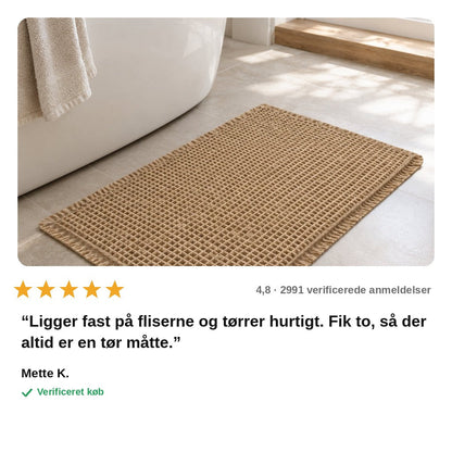 avis — Vaffel Bademåtte med Frynser – Skridsikker & Hurtigtørrende