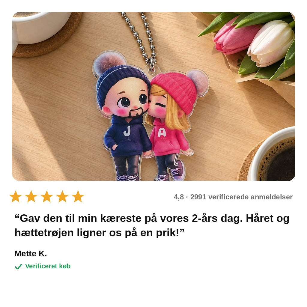 avis — Personligt bilophæng i akryl – Kyssende par med jeres navne