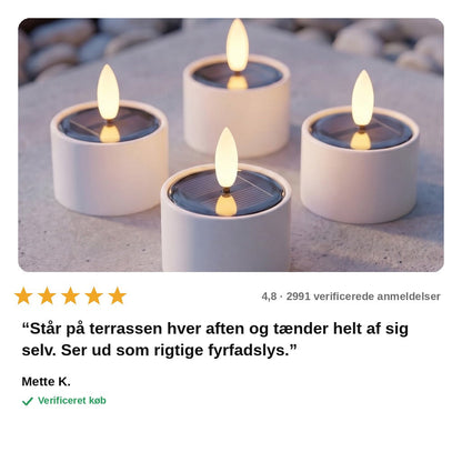 avis — Solcelle-fyrfadslys med 3D-flamme – sæt med 4 stk.