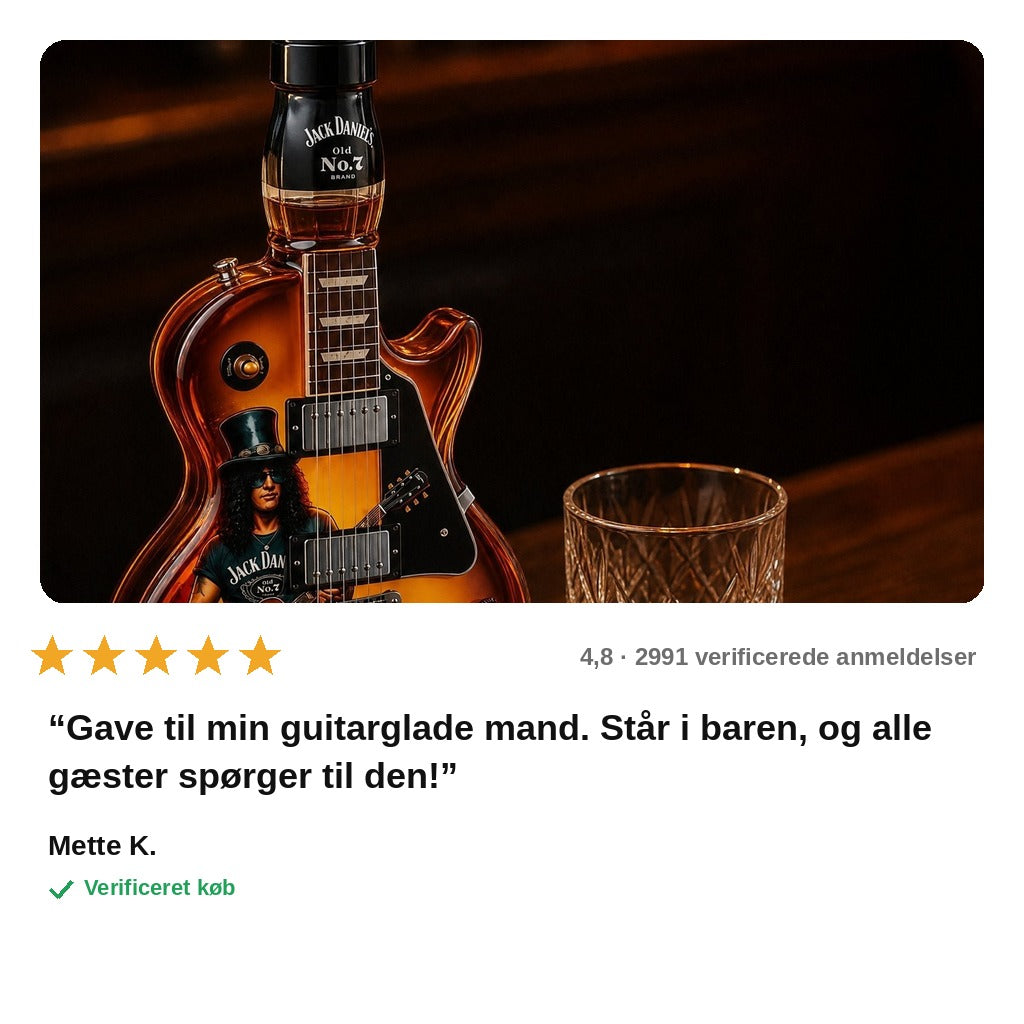 avis — Guitar Whisky Karaffel – samlerkaraffel i guitarform med gratis påfyldningstragt