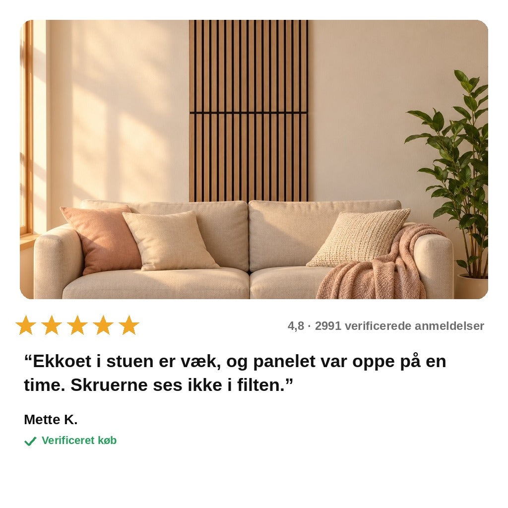 avis — Akustikpanel med trælameller – lys eg, 240 × 60 cm