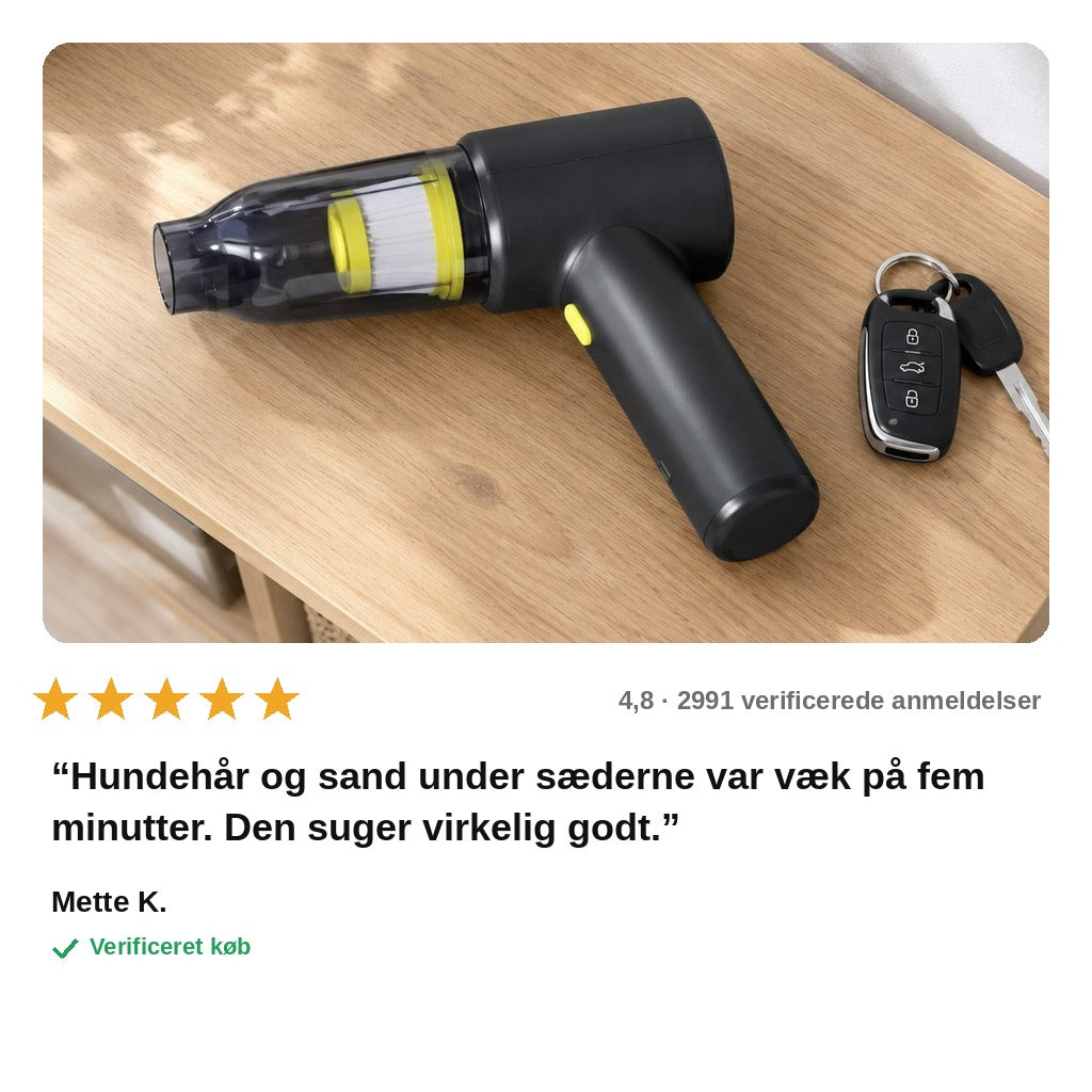 avis — SugeKraft™ Trådløs Bilstøvsuger – 10.000 Pa, 120 W & Vaskbart HEPA-filter