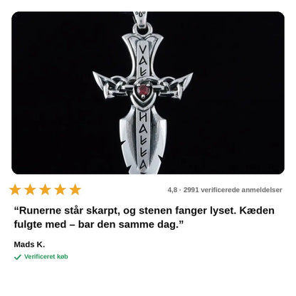 avis — Vikingesværd Vedhæng – Runer & Rød Hjertesten