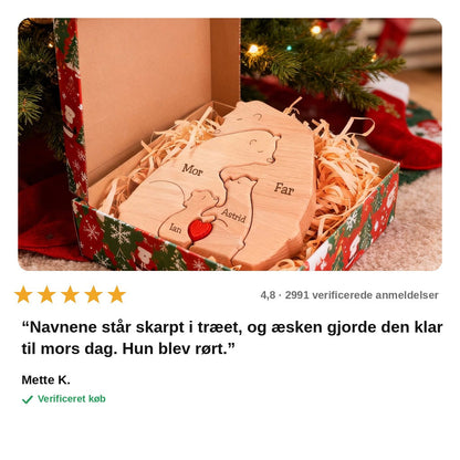 avis — Bjørnefamilie i massivt træ – graveret med jeres egne navne