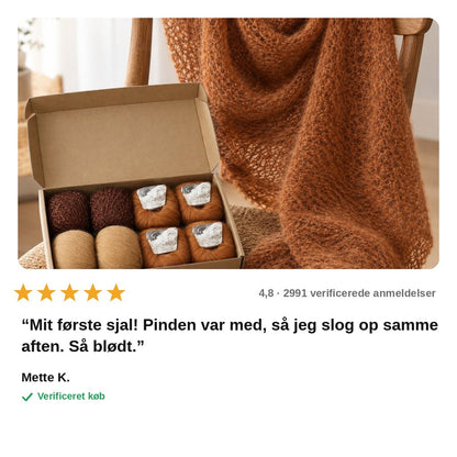 avis — SilkeSky™ Strikkekit – blødt mohair-sjal til begyndere, inkl. opskrift og 8 nøgler