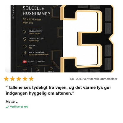 avis — Soldrevne husnumre med lys – lyser automatisk fra skumring til daggry