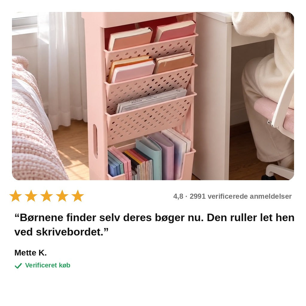 avis — Mobil bogreol på hjul – skrå hylder med forsiden fremad, 5 eller 6 niveauer