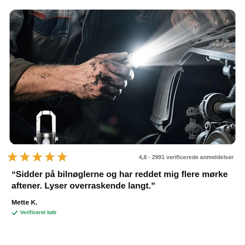 avis — Genopladelig nøglering-lommelygte – kraftigt lys i lommeformat