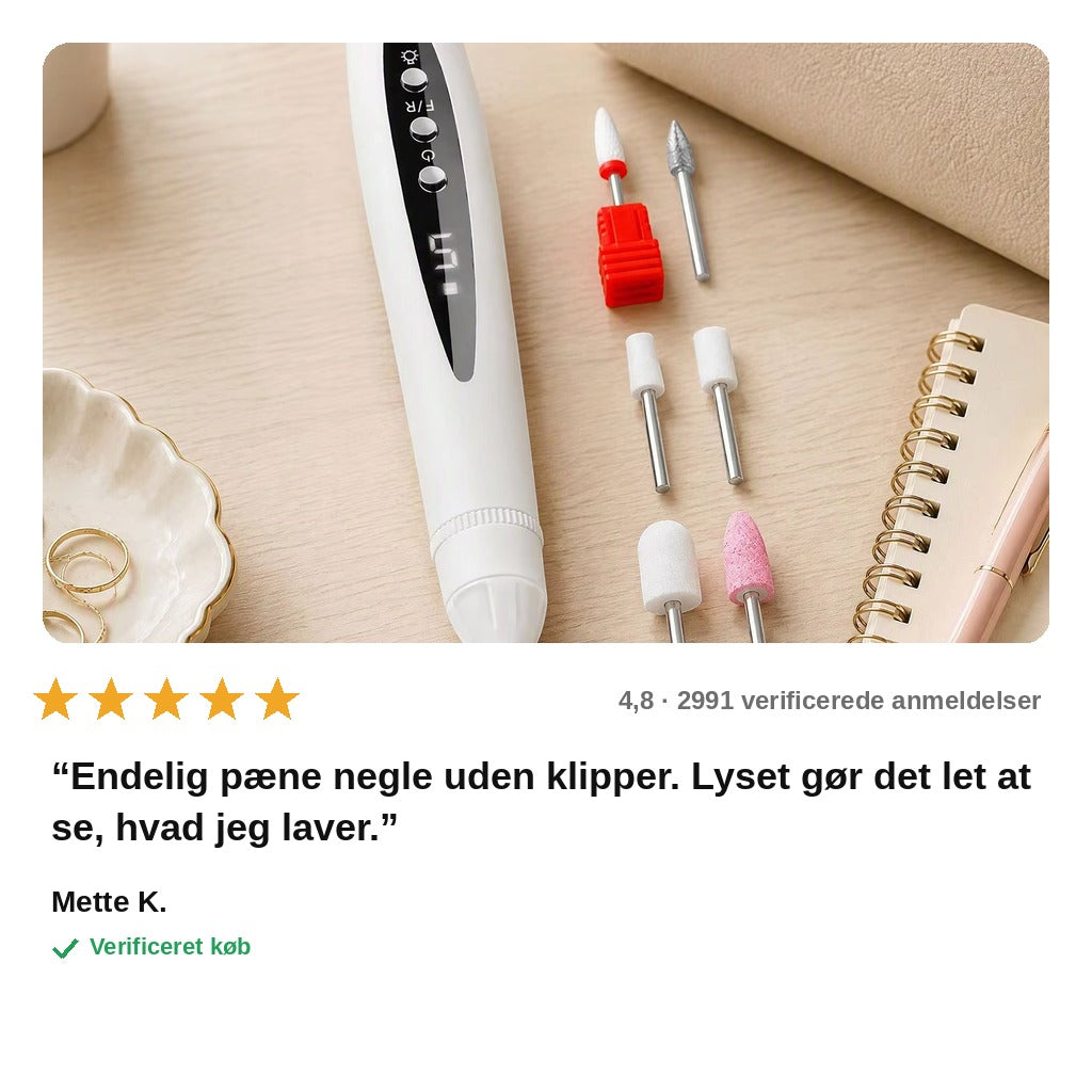 avis — Elektrisk neglefil med LED-lys – genopladelig, 5 hastigheder