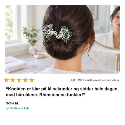 avis — PåfuglKnold™ – Elegant hårknold på 10 sekunder, med rhinsten