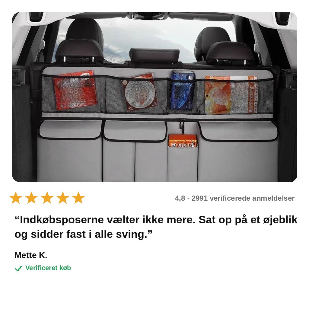 avis — Hængende bagagerumsorganizer til bagsædet – 6 rum i slidstærkt Oxford-stof