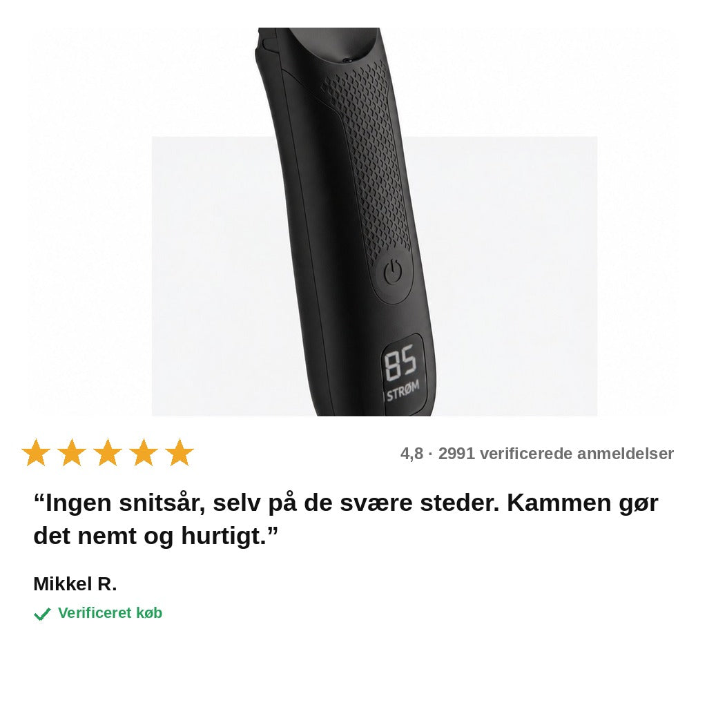avis — Intimtrimmer til mænd – justerbar kam 2–6 mm, ladestation og digitalt display