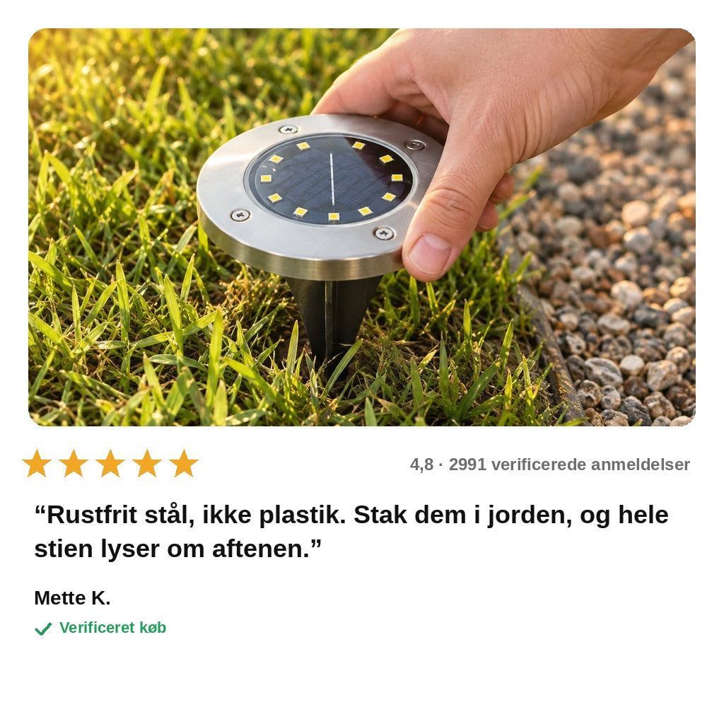 avis — Solcelle havespots i rustfrit stål – sæt med 4 stk.