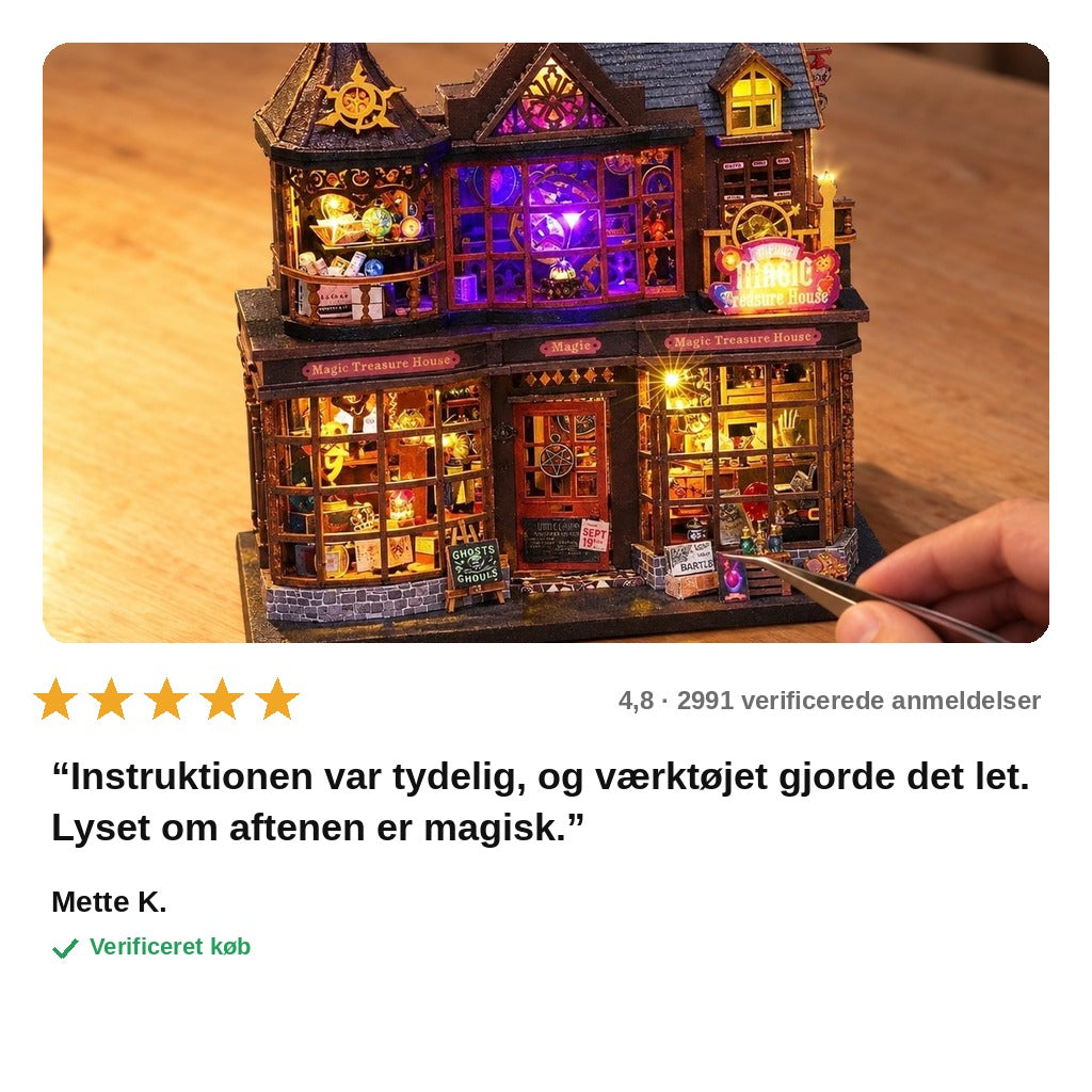 avis — Miniaturehus Byggesæt med LED – Magisk Butik i To Etager