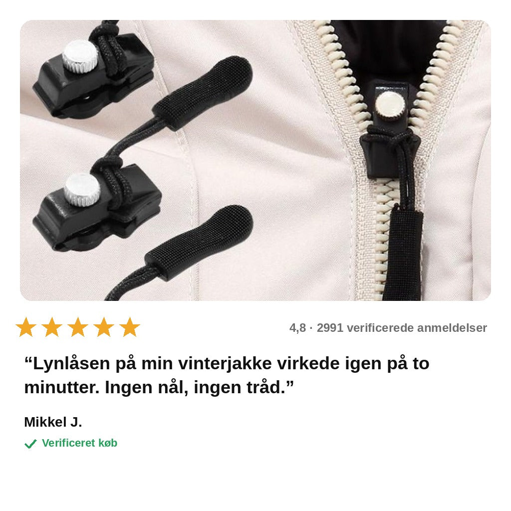 avis — Lynlåsskyder reparationssæt – reparér lynlåsen på sekunder uden værktøj og uden at sy (10 stk.)
