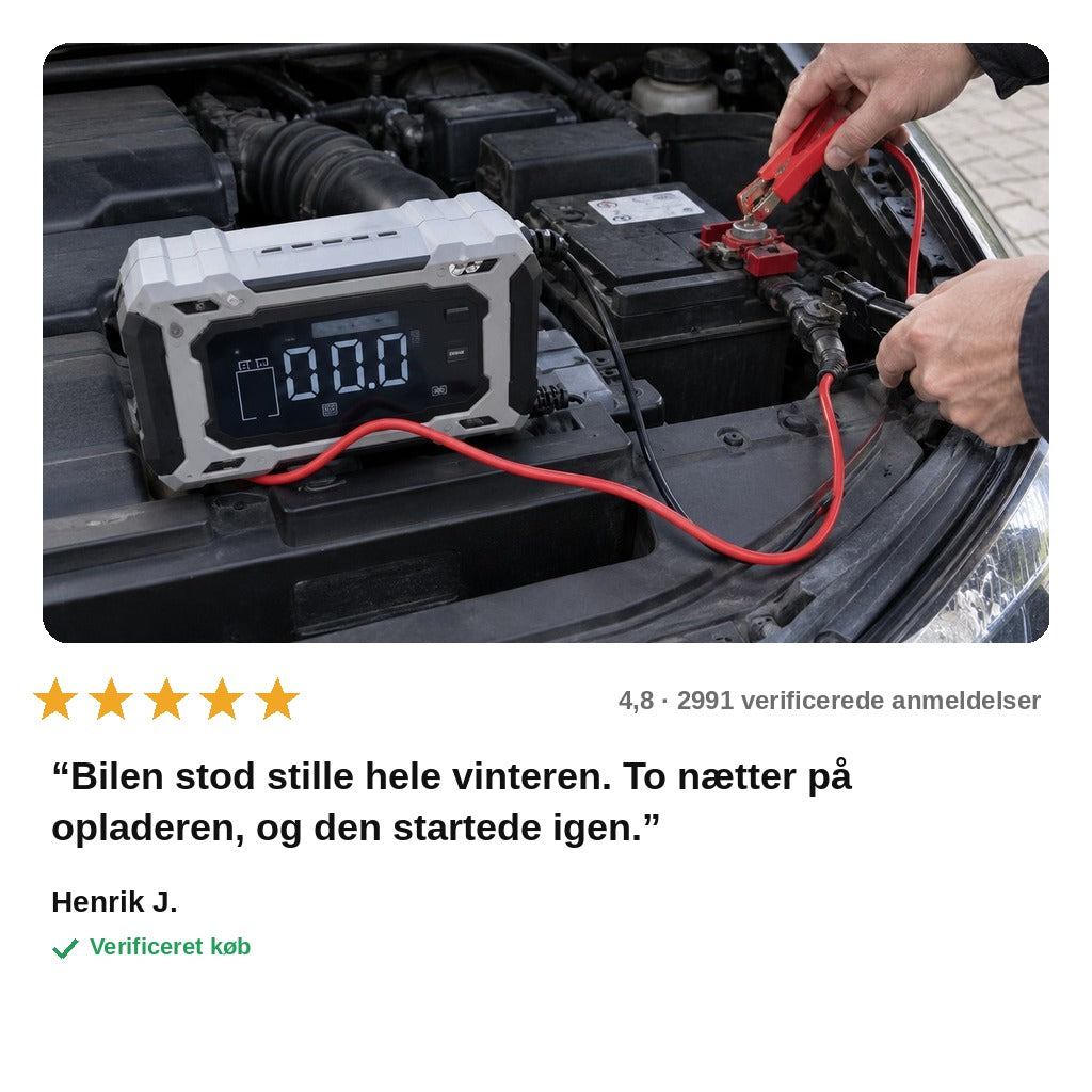 avis — Intelligent 12V bilbatterioplader med pulsreparation og digitalt display (6–100 Ah)