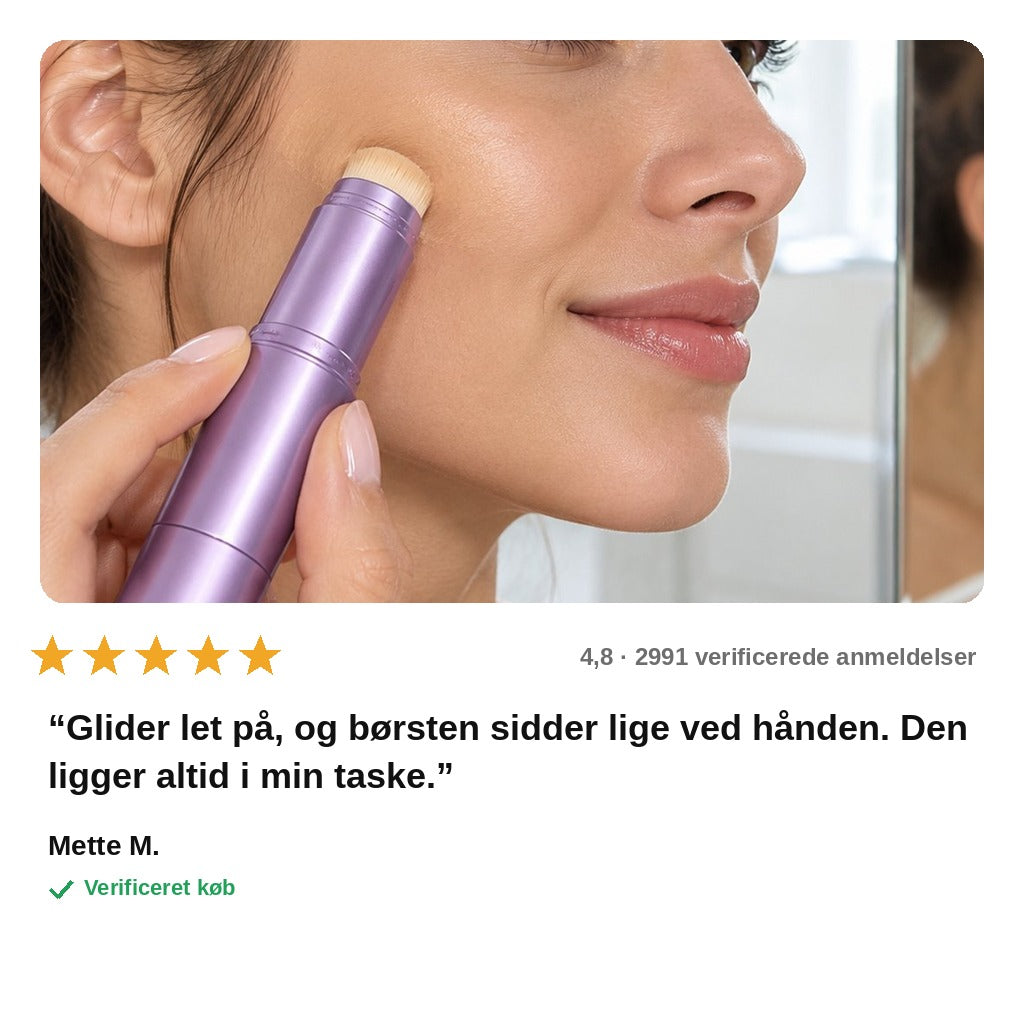 avis — Farveskiftende foundation-stick 2-i-1 med indbygget børste