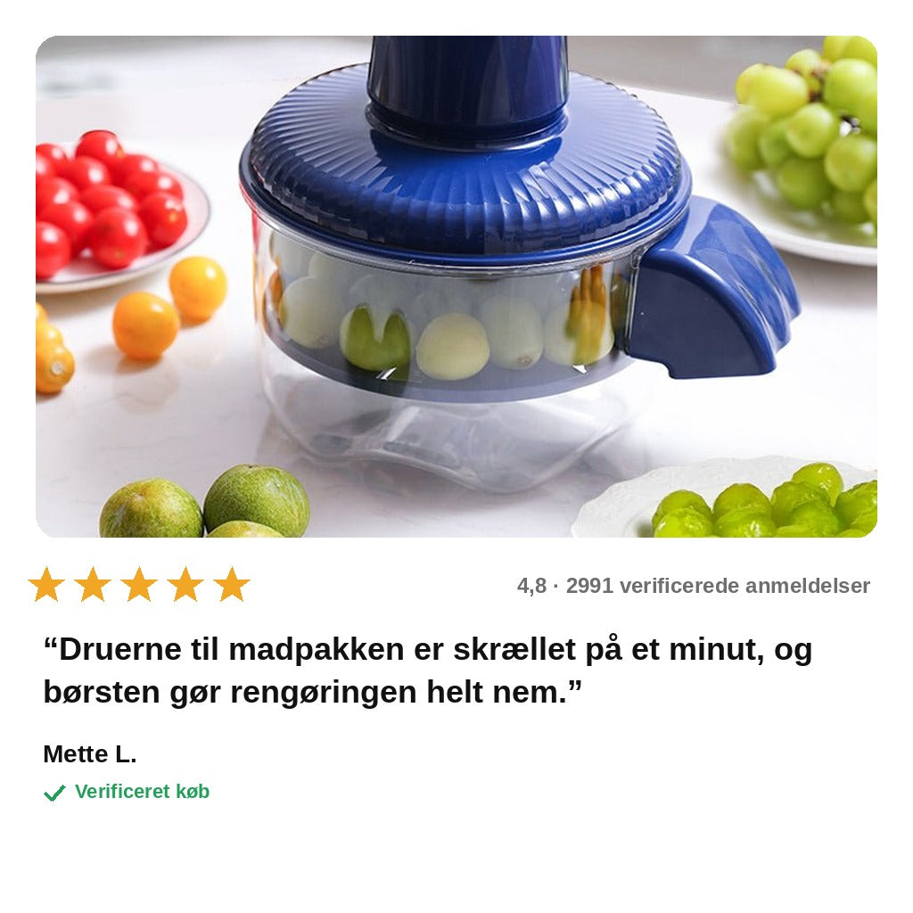 avis — SkrælPro™ Elektrisk frugt- og grøntsagsskræller – 6 knive, trådløs