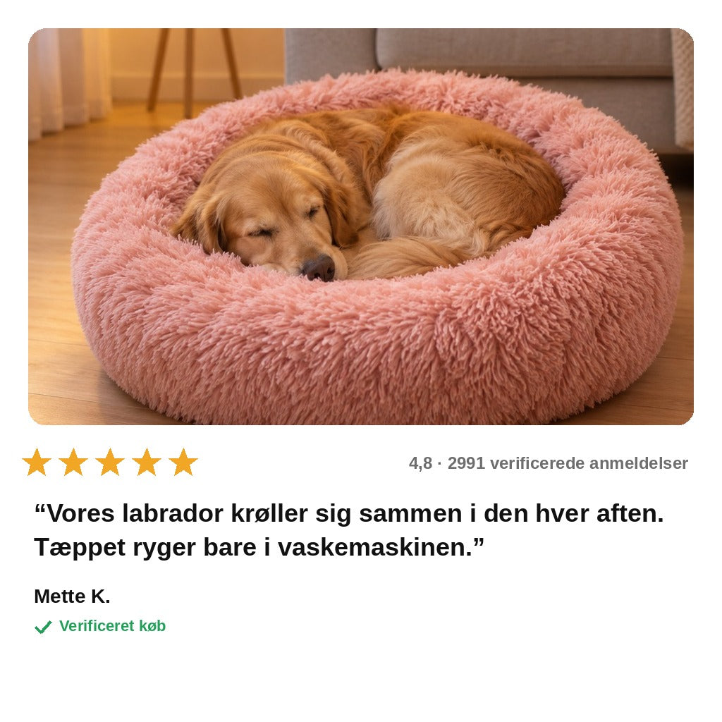 avis — HyggeRede™ – Blød donut-hundeseng med høj kant og lang, luftig pels