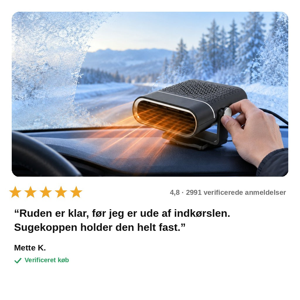 avis — 2-i-1 bærbar bilvarmer og afdugger til forruden – 12V, 120 W
