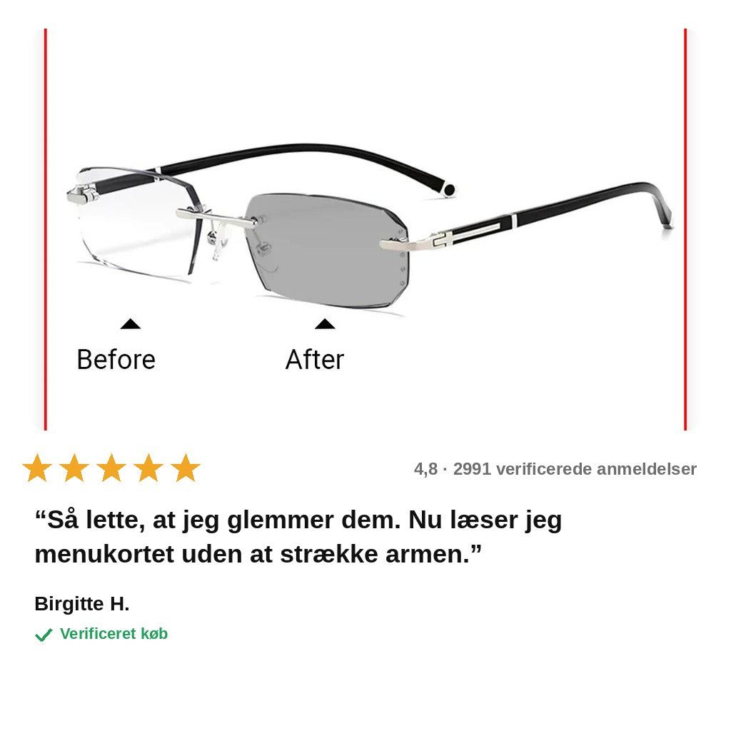 avis — Rammeløse ultralette læsebriller med diamantslebne glas