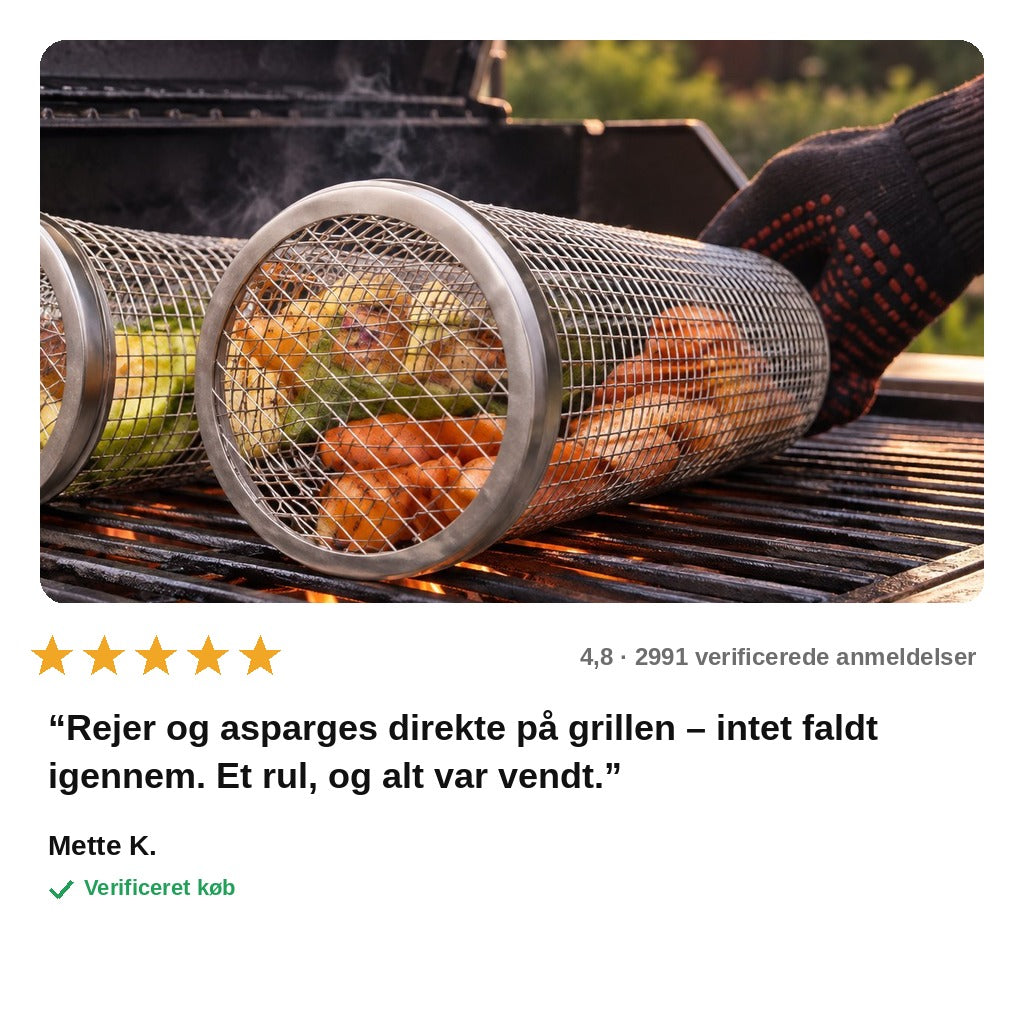 avis — Rullende grillkurv i rustfrit stål