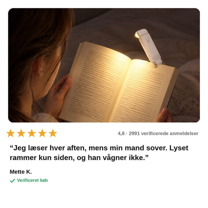 avis — Læselampe til bøger med klips – 3 lysfarver og indbygget USB