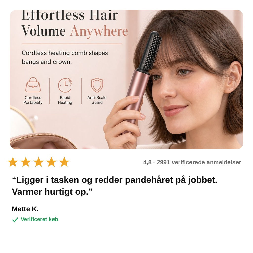 avis — Mini Ledningsfri Opvarmet Stylingkam til Pandehår