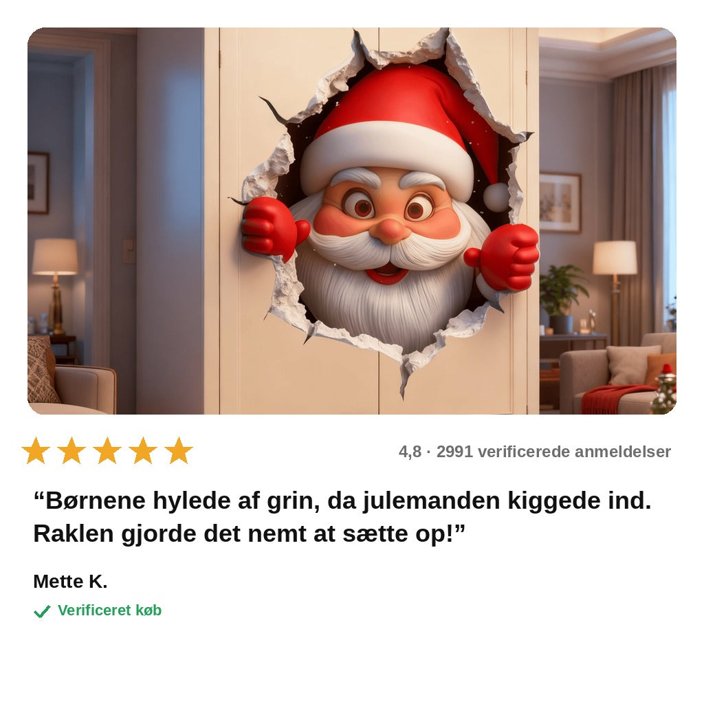 avis — 3D Julemand Wallsticker – Julemanden kigger ind gennem væggen