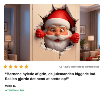 avis — 3D Julemand Wallsticker – Julemanden kigger ind gennem væggen