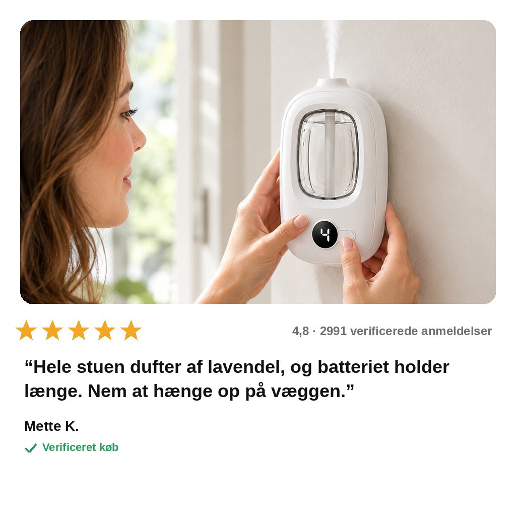 avis — AromaPuff™ Automatisk Duftspreder – Genopladelig, til Væg eller Bord